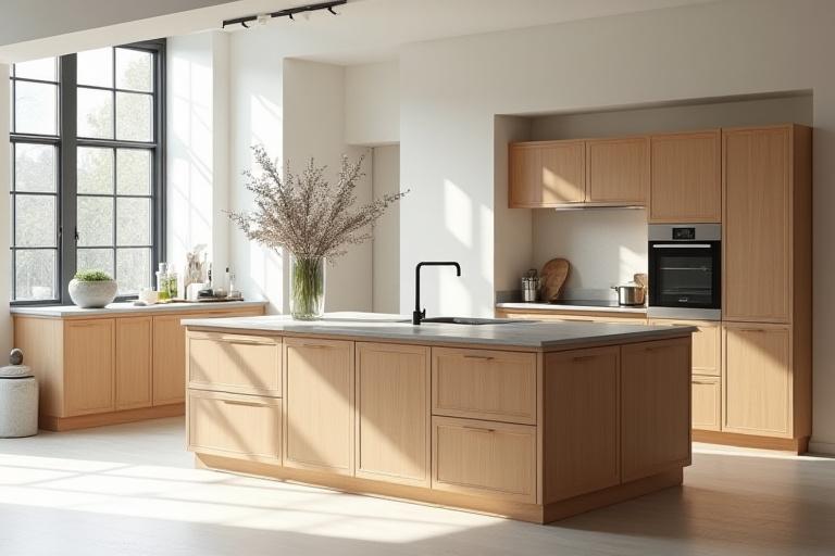 Skreddersydd kjøkkenøy med moderne design og naturlig lys