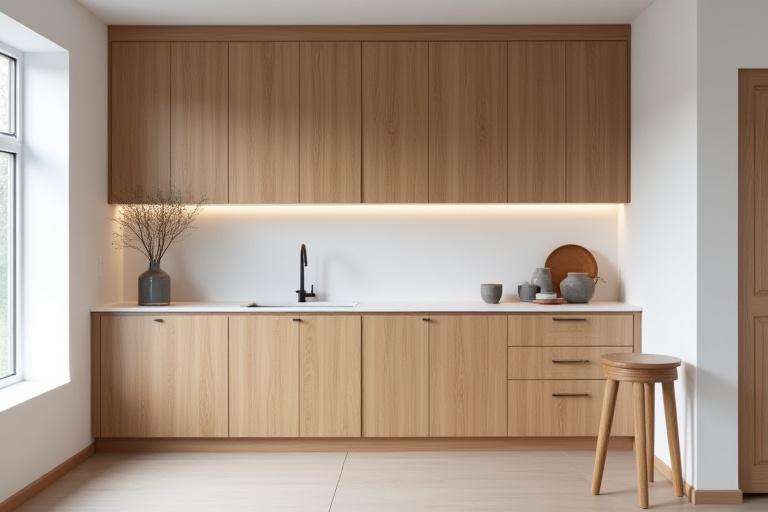 Skreddersydde kjøkkenskap i tre med rene linjer