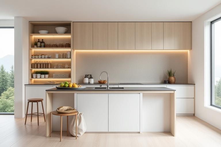 Moderne kjøkkenøy med innebygd vask og sitteplasser
